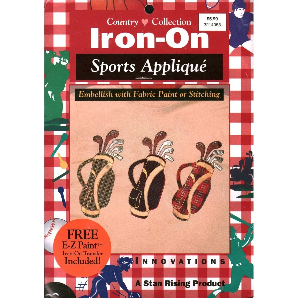 Vintage 1995 Stan Rising Iron On Sports Applique Golf Bags Plaid Kit 3214053